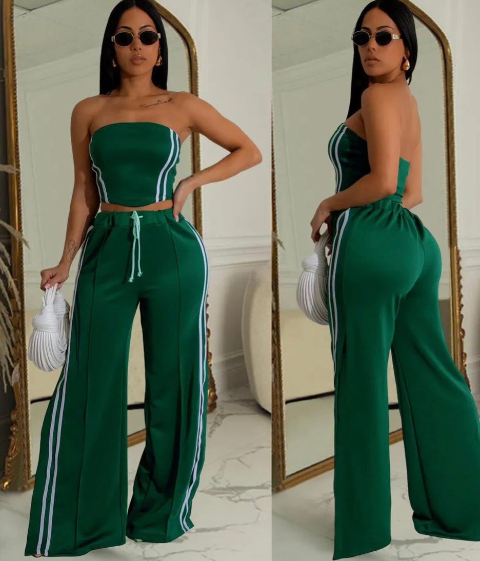 Fashionable Strapless And Wide-Leg Two-Piece Pants Set